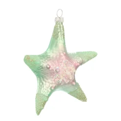 Glazen Kersthanger Zeester | Groen | 11 Cm