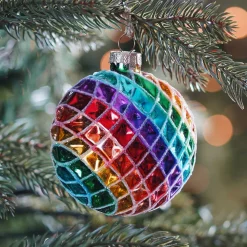 Glazen Regenboog Kerstbal | Met Glitter | 10 Cm