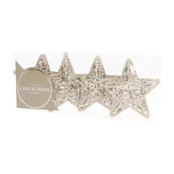 Glitter 3D Kerststerren 8cm Champagne 4 Stuks