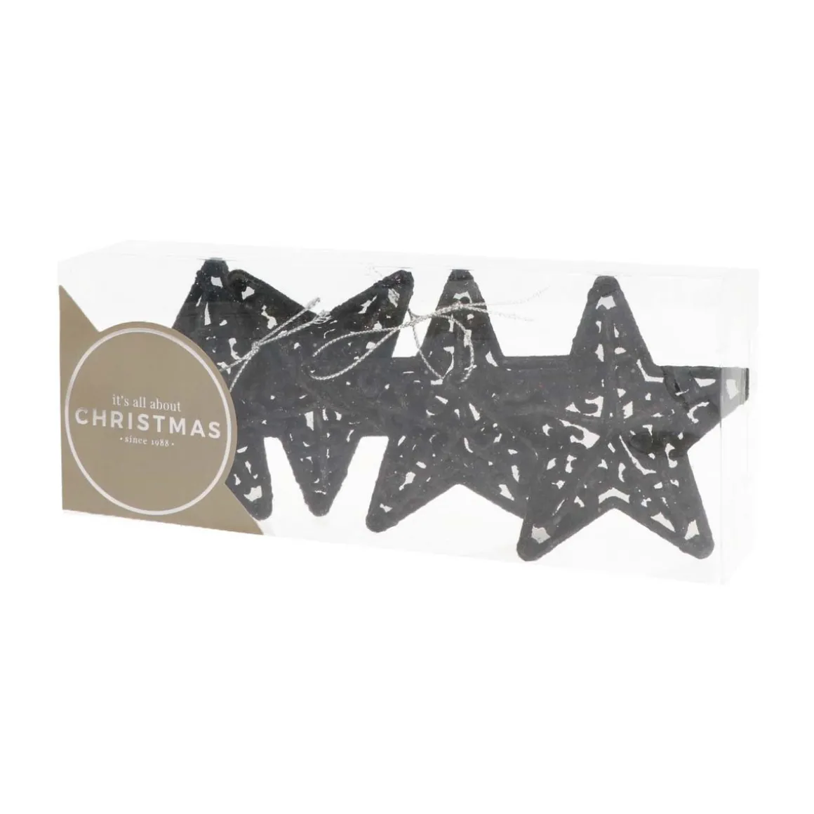 Glitter 3D Kerststerren 8cm Zwart 4 Stuks