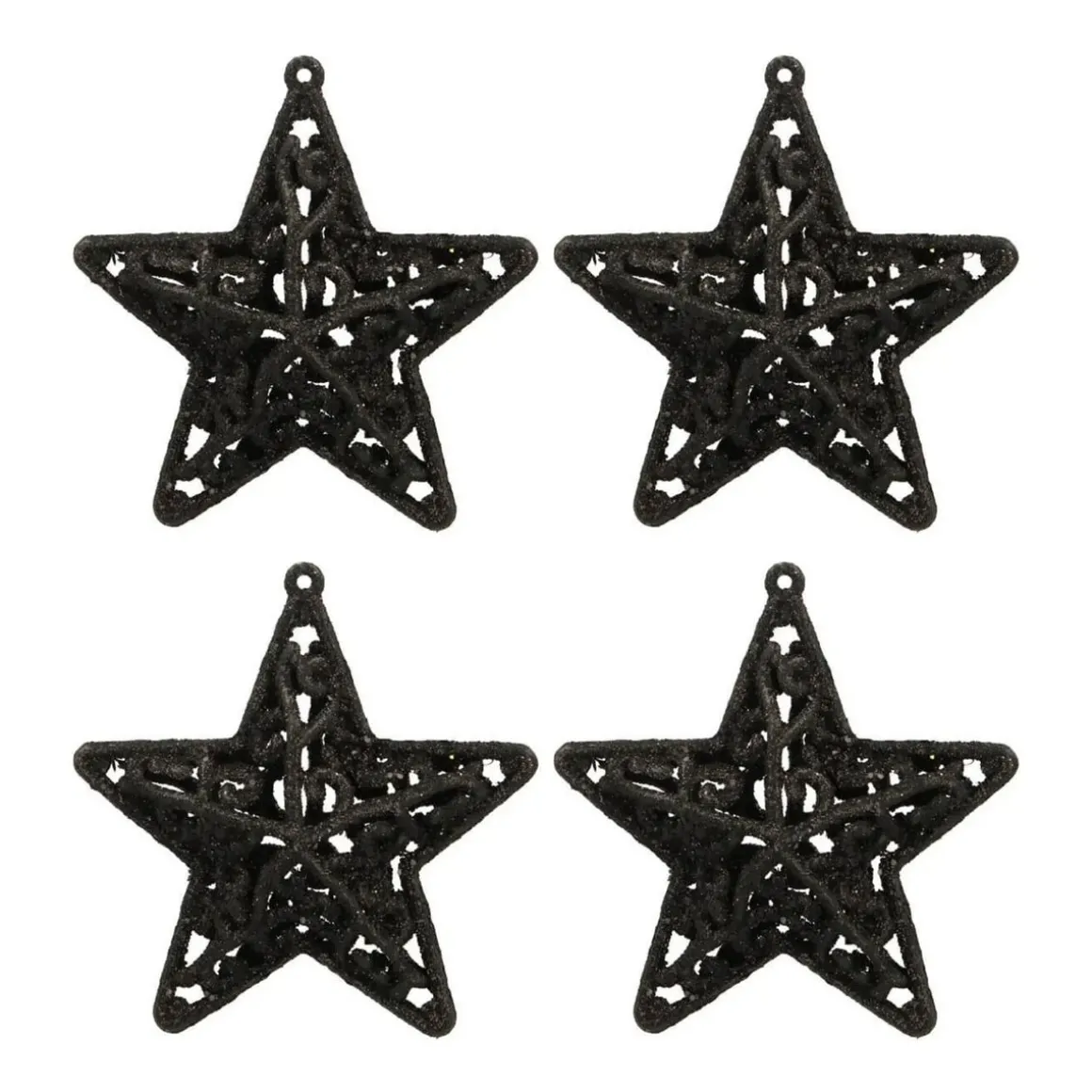 Glitter 3D Kerststerren 8cm Zwart 4 Stuks