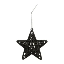 Glitter 3D Kerststerren 8cm Zwart 4 Stuks