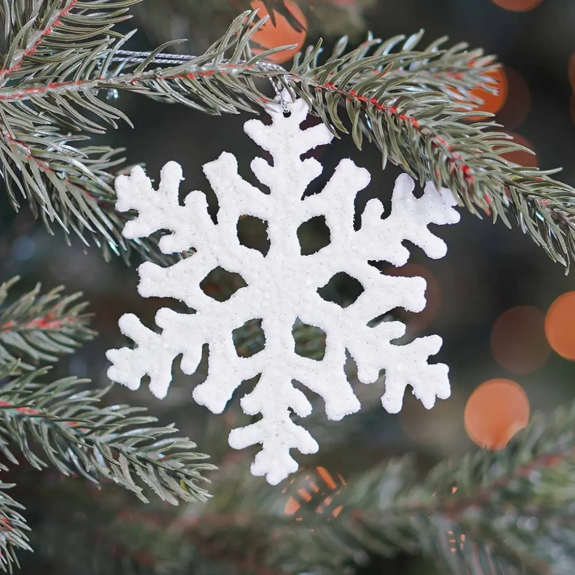 Glitter Sneeuwvlokken 10cm Wit 6 Stuks