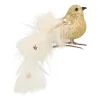 Glittervogel Met Veertjes Op Clip | Lichtgoud | 15 Cm