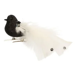 Glittervogel Met Veertjes Op Clip | Zwart | 15 Cm