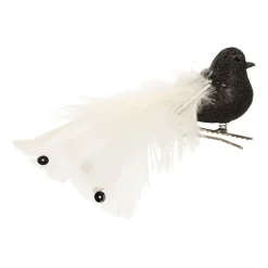 Glittervogel Met Veertjes Op Clip | Zwart | 15 Cm