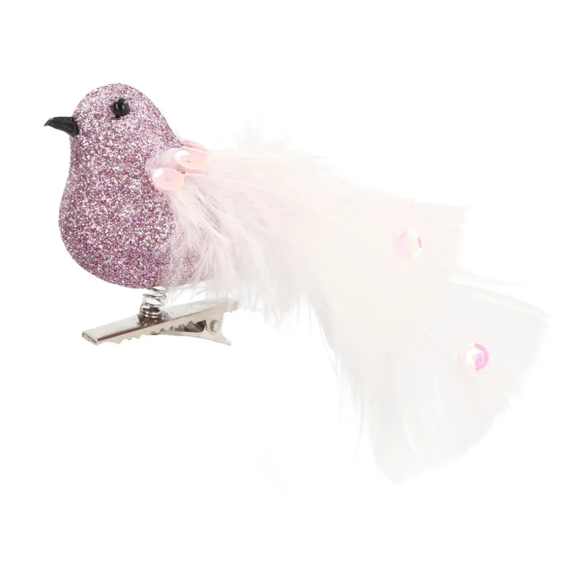 Glittervogel Met Veertjes Op Clip | Roze | 15 Cm