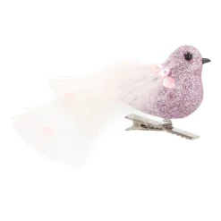 Glittervogel Met Veertjes Op Clip | Roze | 15 Cm