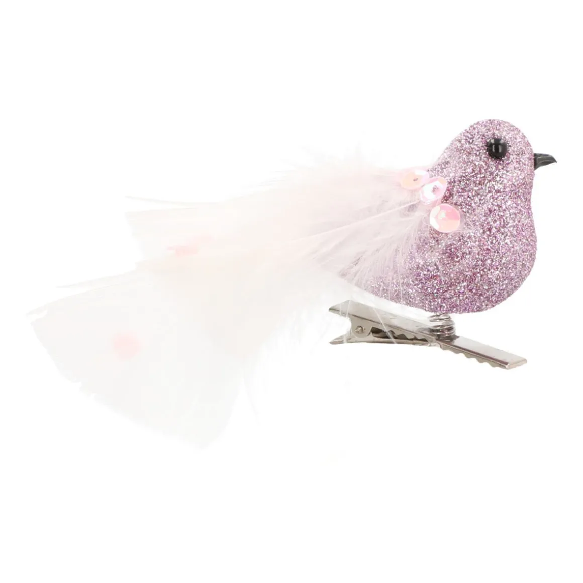 Glittervogel Met Veertjes Op Clip | Roze | 15 Cm