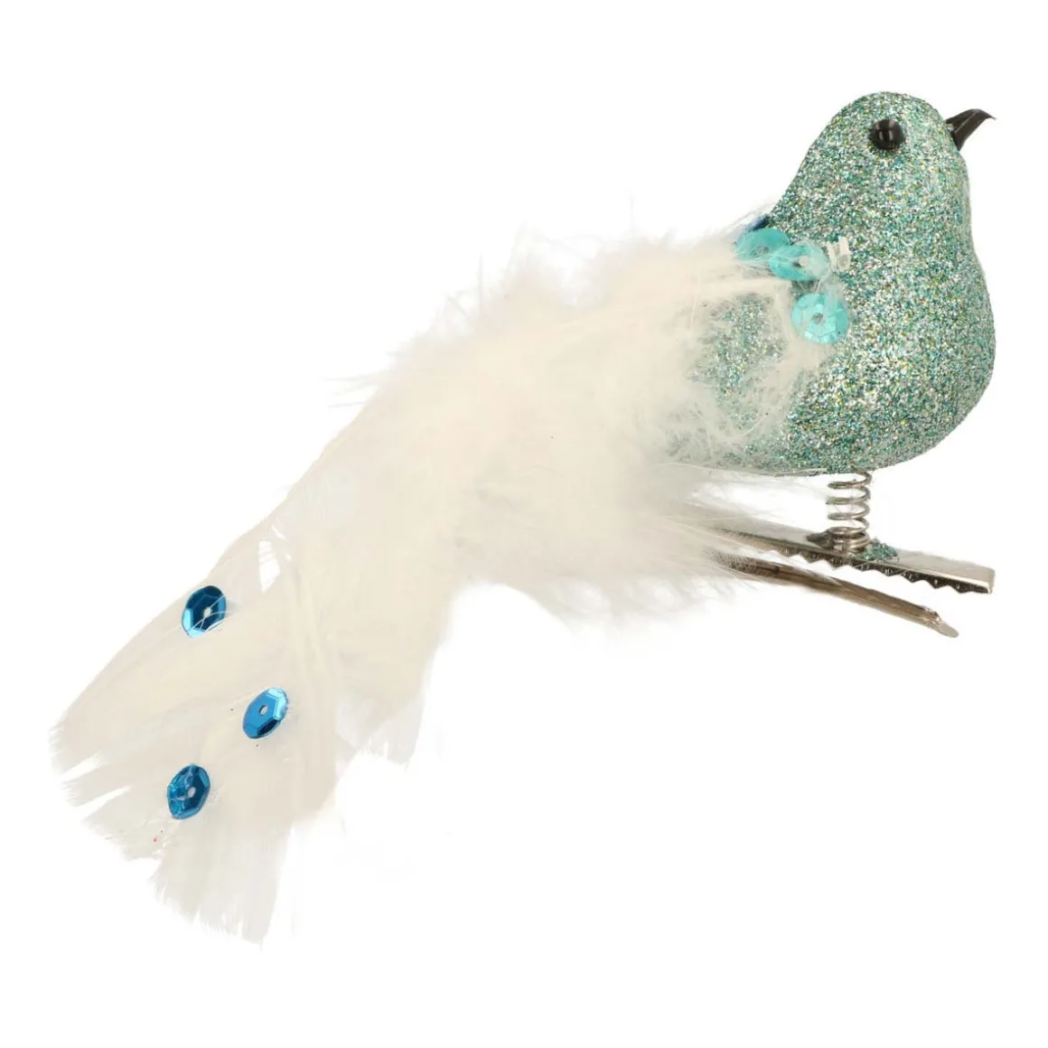 Glittervogel Met Veertjes Op Clip | Pastelgroen | 15 Cm