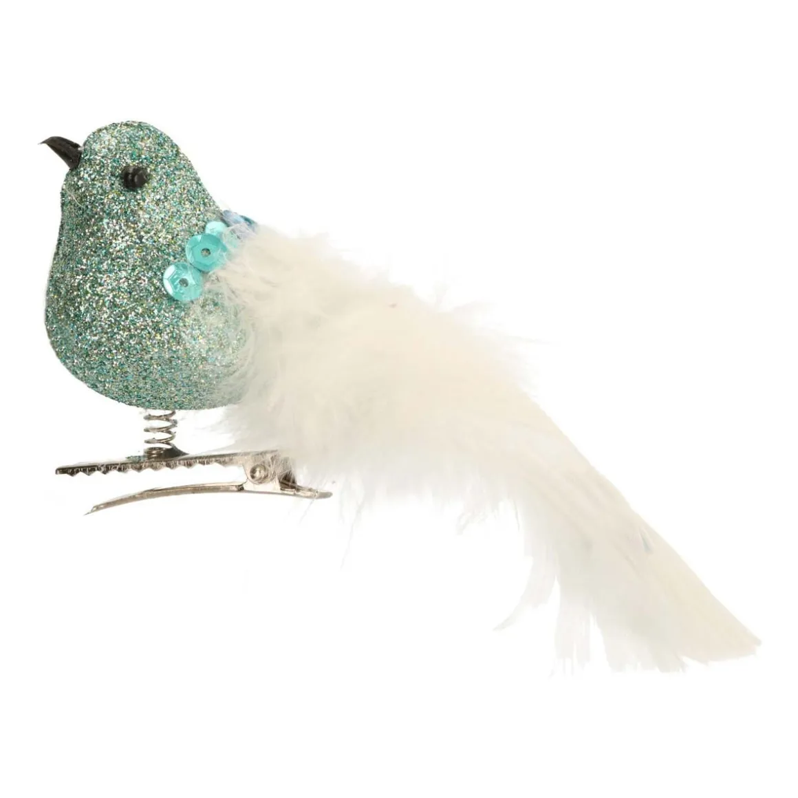 Glittervogel Met Veertjes Op Clip | Pastelgroen | 15 Cm