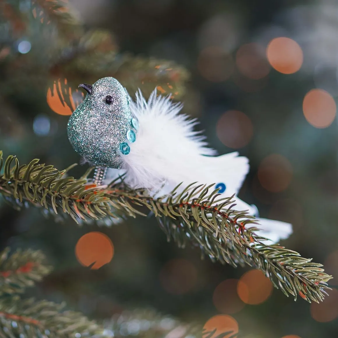 Glittervogel Met Veertjes Op Clip | Pastelgroen | 15 Cm