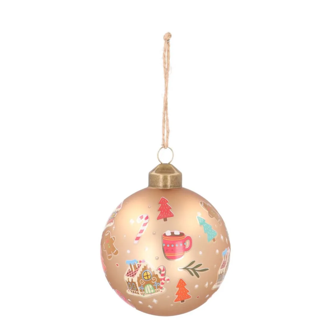 Grafische Kerstbal Met Print | Glas | Taupe | 8 Cm