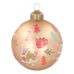 Grafische Kerstbal Met Print | Glas | Taupe | 8 Cm