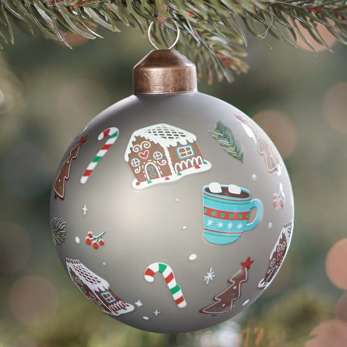 Grafische Kerstbal Met Print | Glas | Groen | 8 Cm