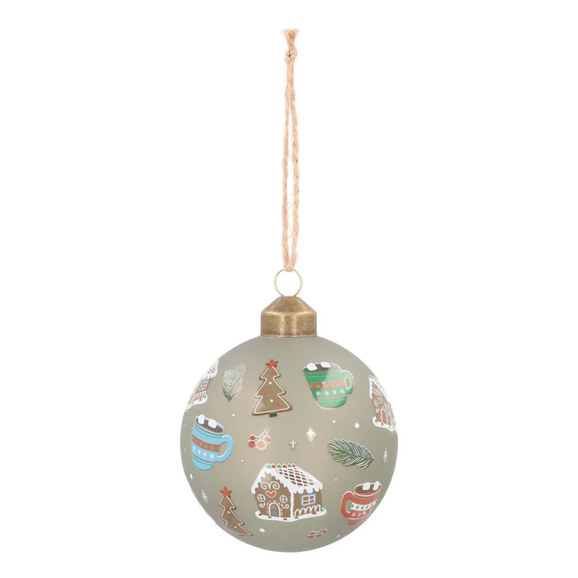 Grafische Kerstbal Met Print | Glas | Groen | 8 Cm