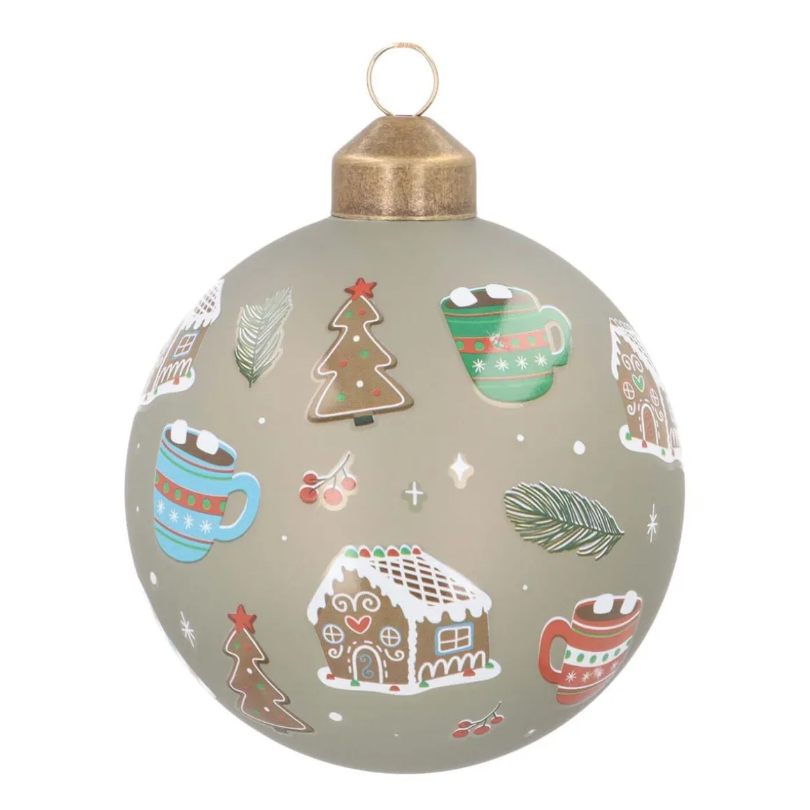Grafische Kerstbal Met Print | Glas | Groen | 8 Cm