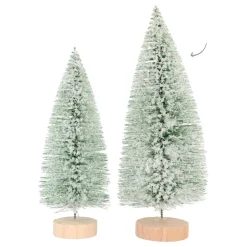 Groen Kerstboompje Op Houten Voet Met Sneeuw