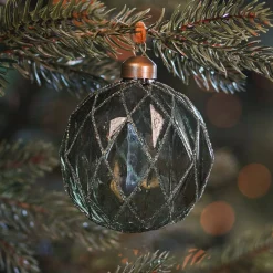 Groene Kerstbal Met Reliëf En Glitters