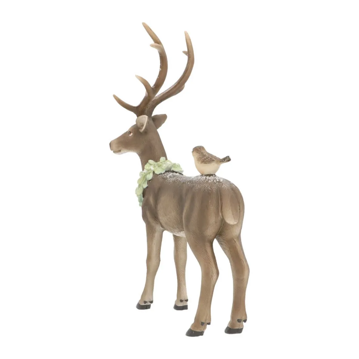 Hert Met Vogel 32 Cm Bruin