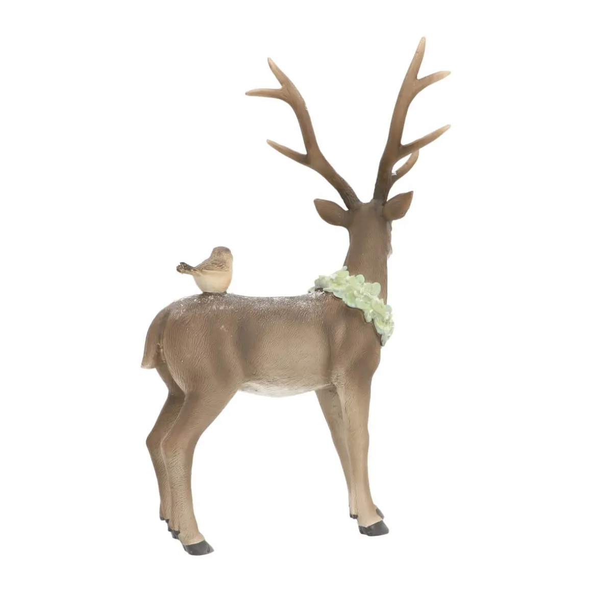 Hert Met Vogel 32 Cm Bruin