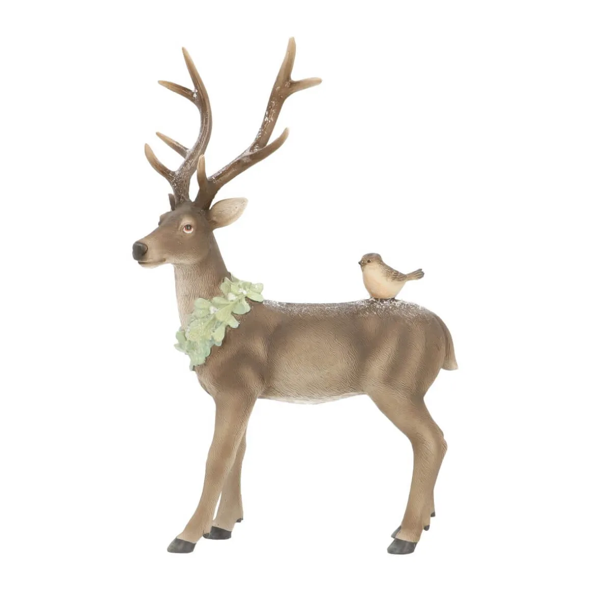 Hert Met Vogel 32 Cm Bruin
