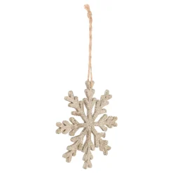 Houten Champagne Sneeuwvlok Kersthanger
