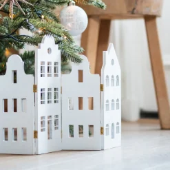 Houten Huisjesrij Met Gouden Scharniertjes