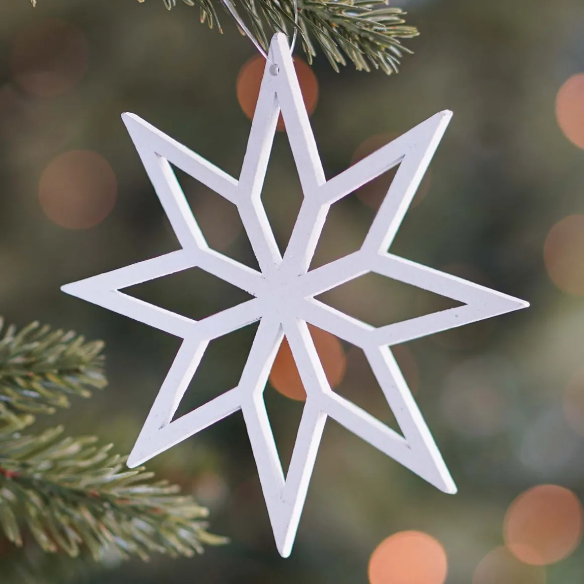 Houten Kersthanger Geometrische Ster | Wit | 12 Cm