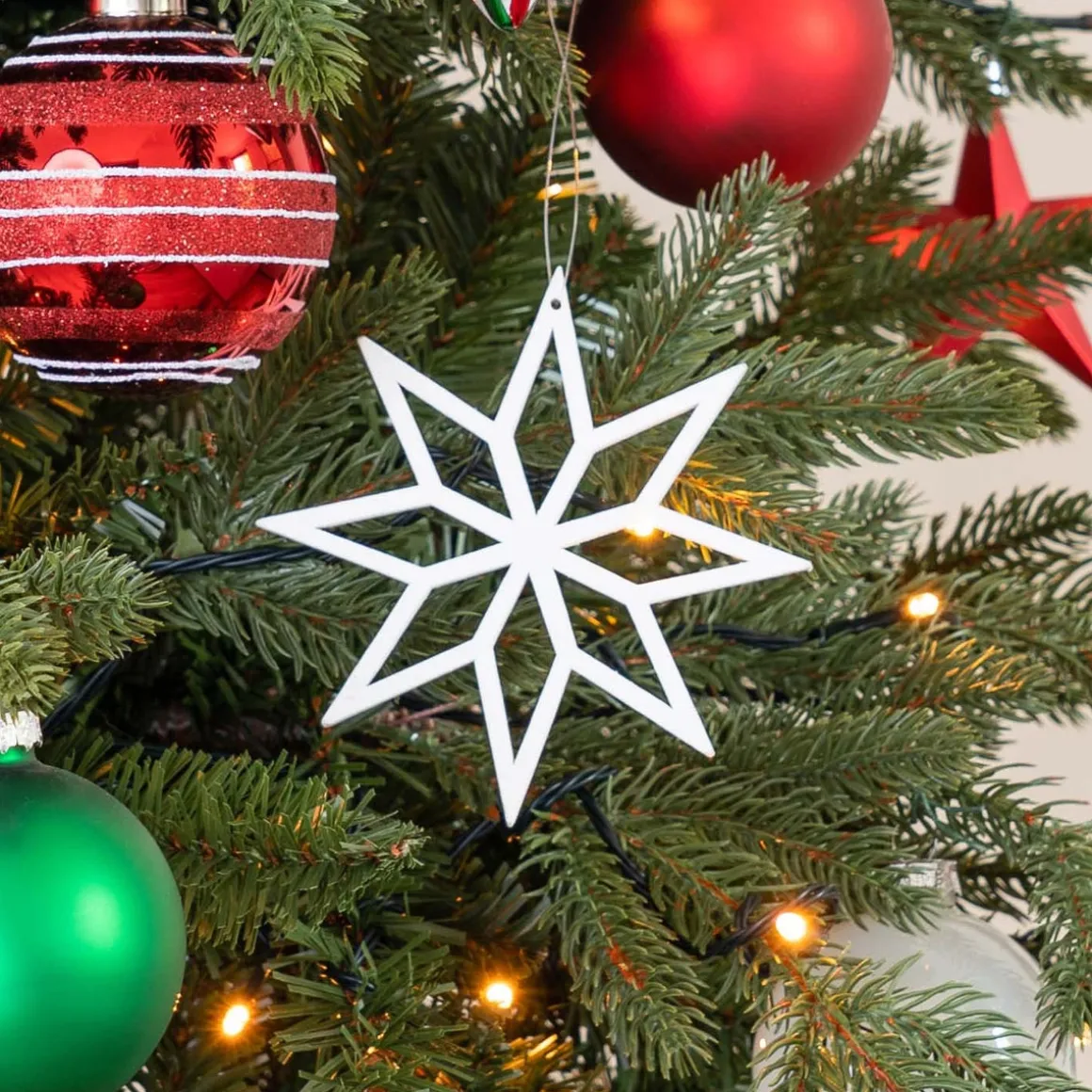 Houten Kersthanger Geometrische Ster | Wit | 12 Cm