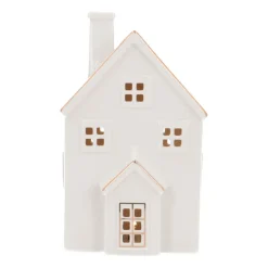 Huisje | Porselein | Led-verlichting | 20cm | Wit