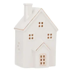 Huisje | Porselein | Led-verlichting | 20cm | Wit