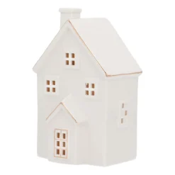 Huisje | Porselein | Led-verlichting | 20cm | Wit