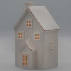 Huisje | Porselein | Led-verlichting | 20cm | Wit