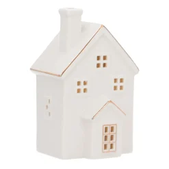 Huisje | Porselein | Led-verlichting | 16cm | Wit