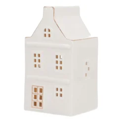 Huisje | Porselein | Led-verlichting | 17cm | Wit