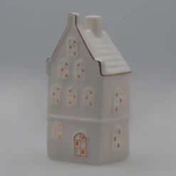 Huisje | Porselein | Led-verlichting | 18cm | Wit