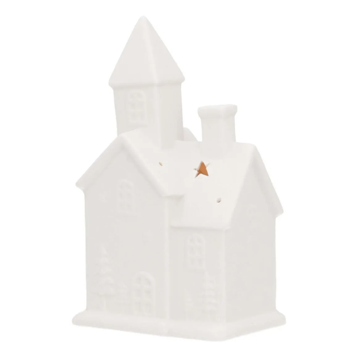 Huisje | Porselein | Led-verlichting | 21cm | Wit