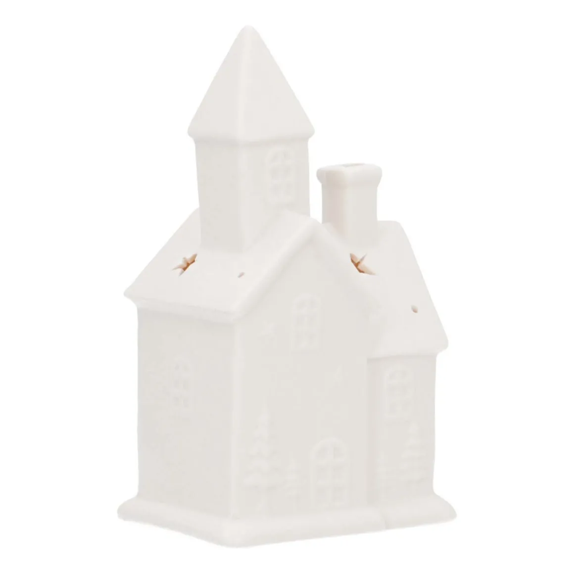 Huisje | Porselein | Led-verlichting | 21cm | Wit