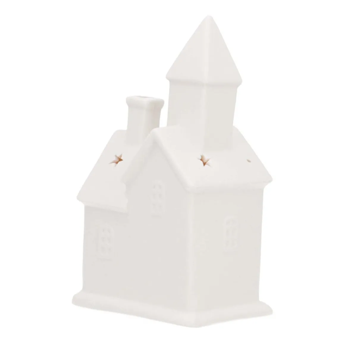Huisje | Porselein | Led-verlichting | 21cm | Wit