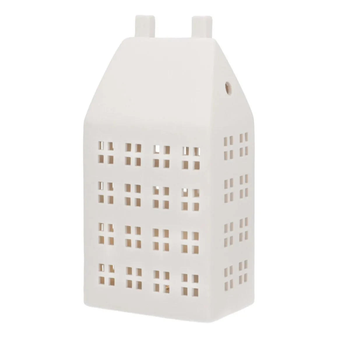 Huisje | Porselein | Led-verlichting | 27cm | Wit