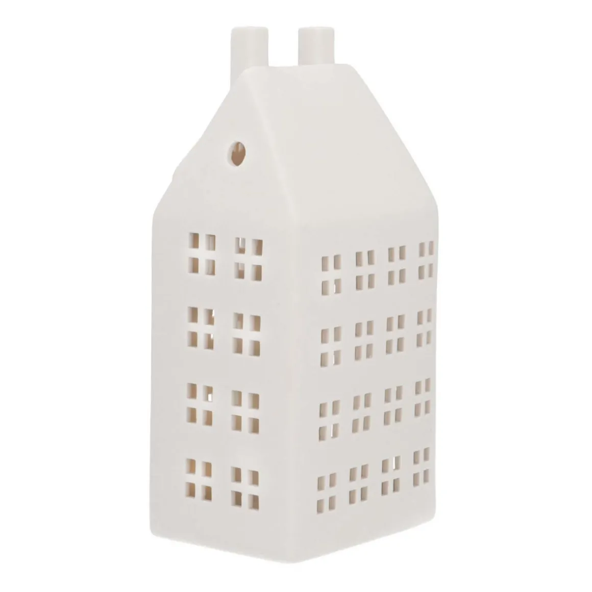 Huisje | Porselein | Led-verlichting | 27cm | Wit