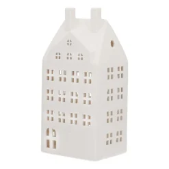 Huisje | Porselein | Led-verlichting | 27cm | Wit