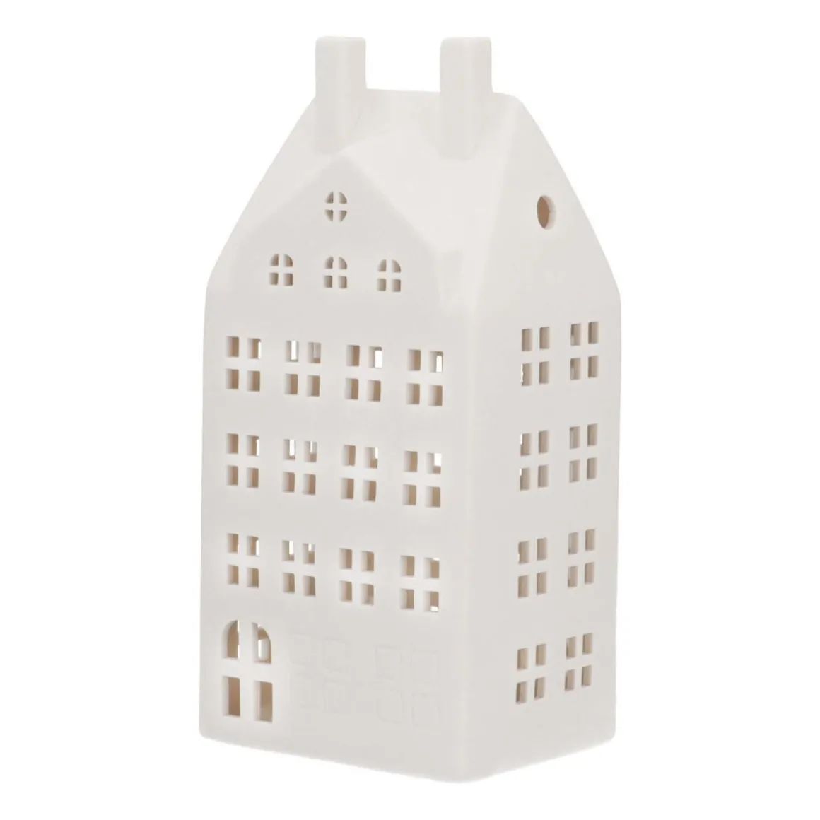 Huisje | Porselein | Led-verlichting | 27cm | Wit