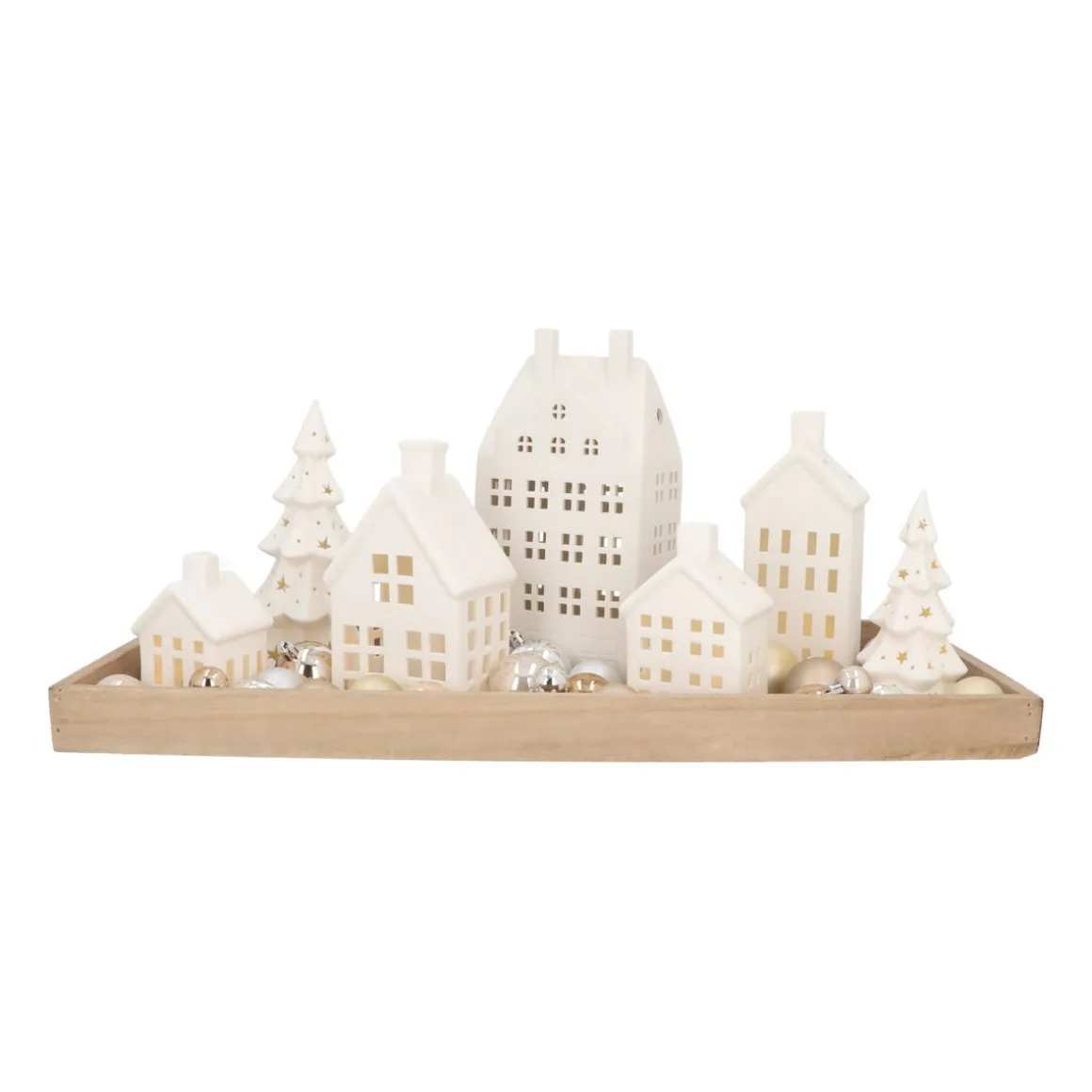 Huisje | Porselein | Led-verlichting | 27cm | Wit