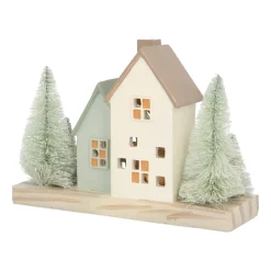 Huisjes Met Bomen | Met Led | Groen-crème | 21cm