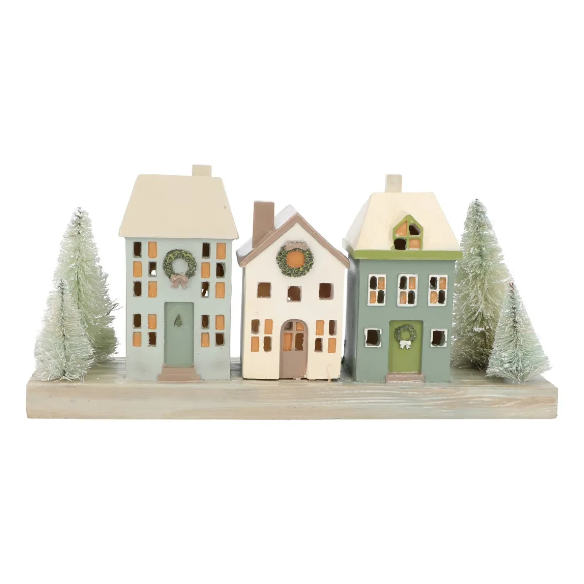 Huisjes Met Bomen | Met Led | Groen-crème | 30cm