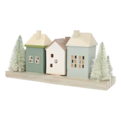 Huisjes Met Bomen | Met Led | Groen-crème | 30cm