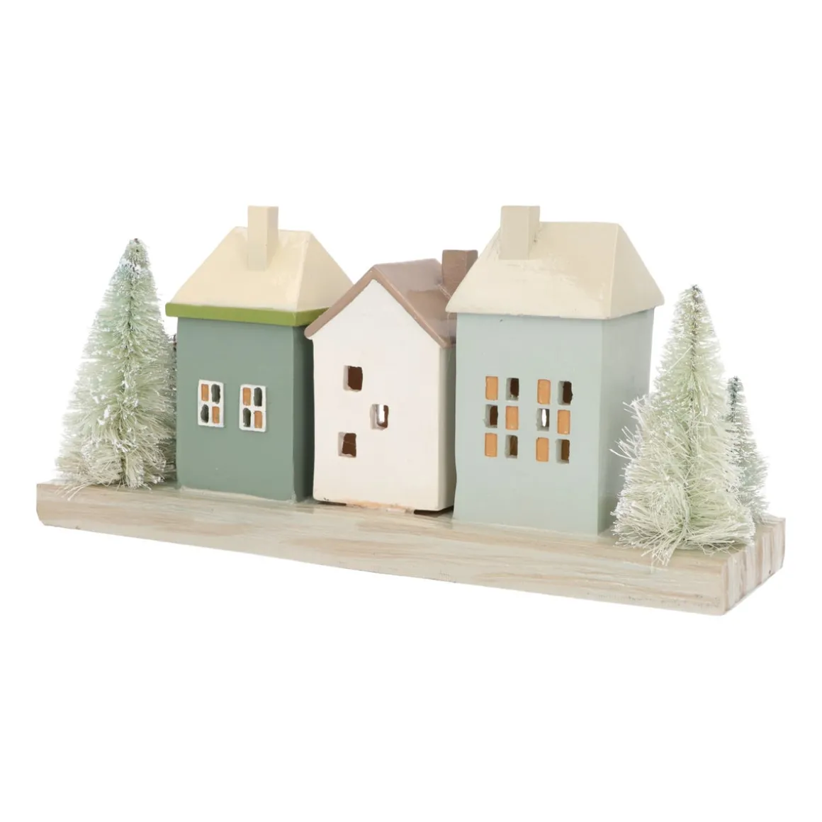 Huisjes Met Bomen | Met Led | Groen-crème | 30cm