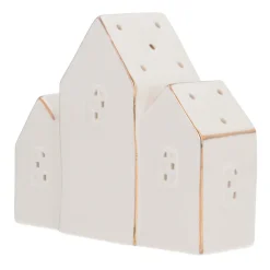 Huizenrij Met Led | Porselein | 13cm Hoog | Wit